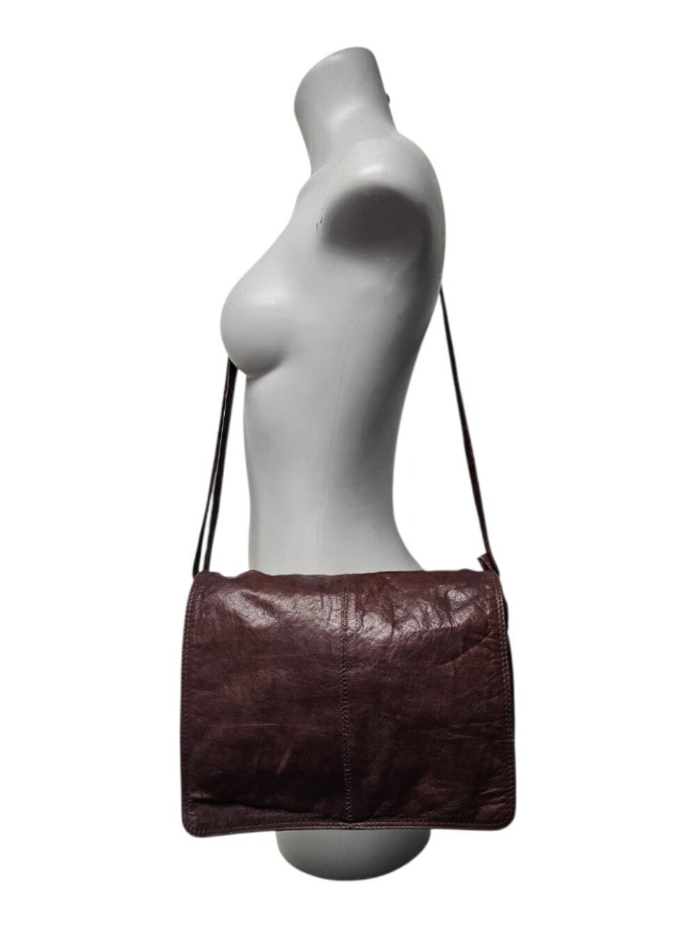 burgundy soft leather fold-over crossbody bag